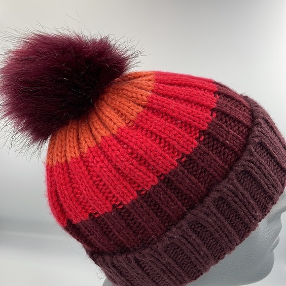 Bordeaux Multi Color Knit Hat Pom on Top - Picture 6 of 8
